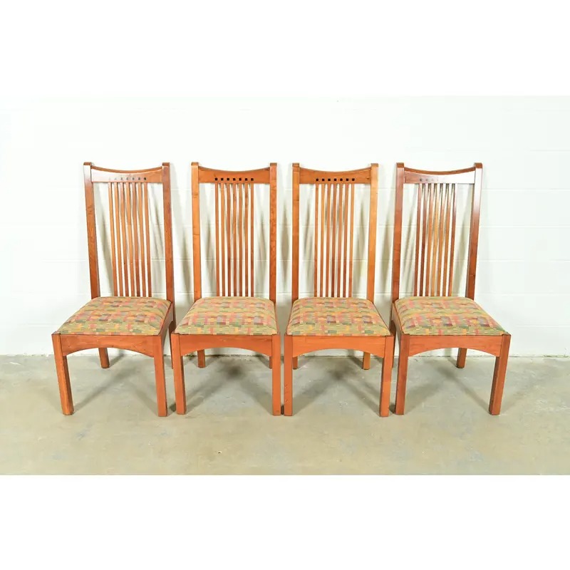 Stickley Arts & Crafts Cherry Wood High Back Spindle Dining Chairs, Set of Four - Image 3