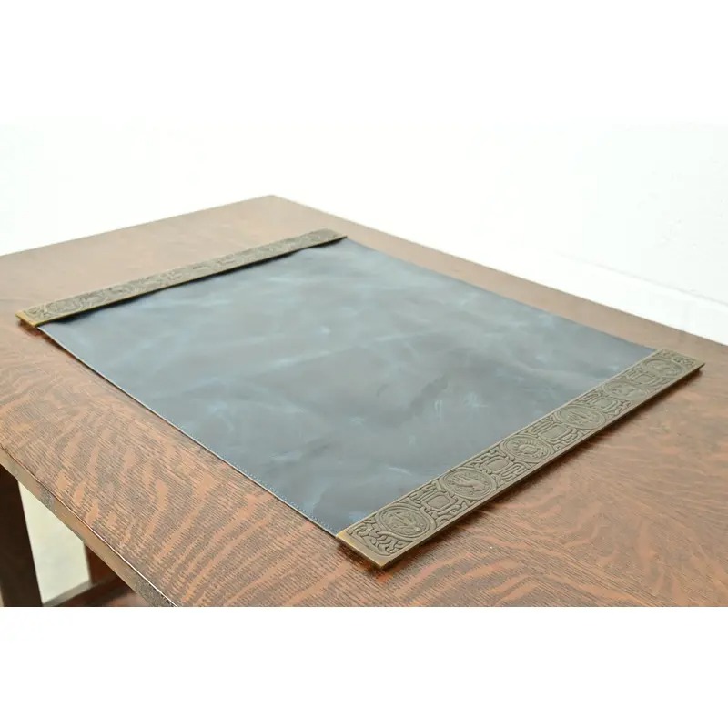 Tiffany Studios New York Zodiac Bronze Blotter Ends With Leather Desk Blotter - Image 3