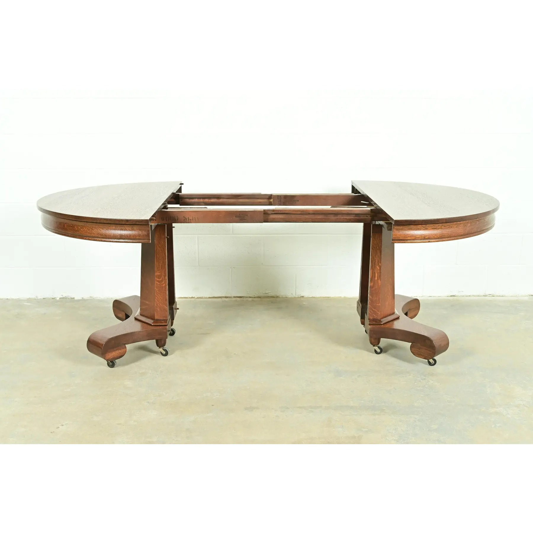 Stickley Style Antique Mission Oak Arts & Crafts Pedestal Extension Dining Table, Newly Refinished - Image 6