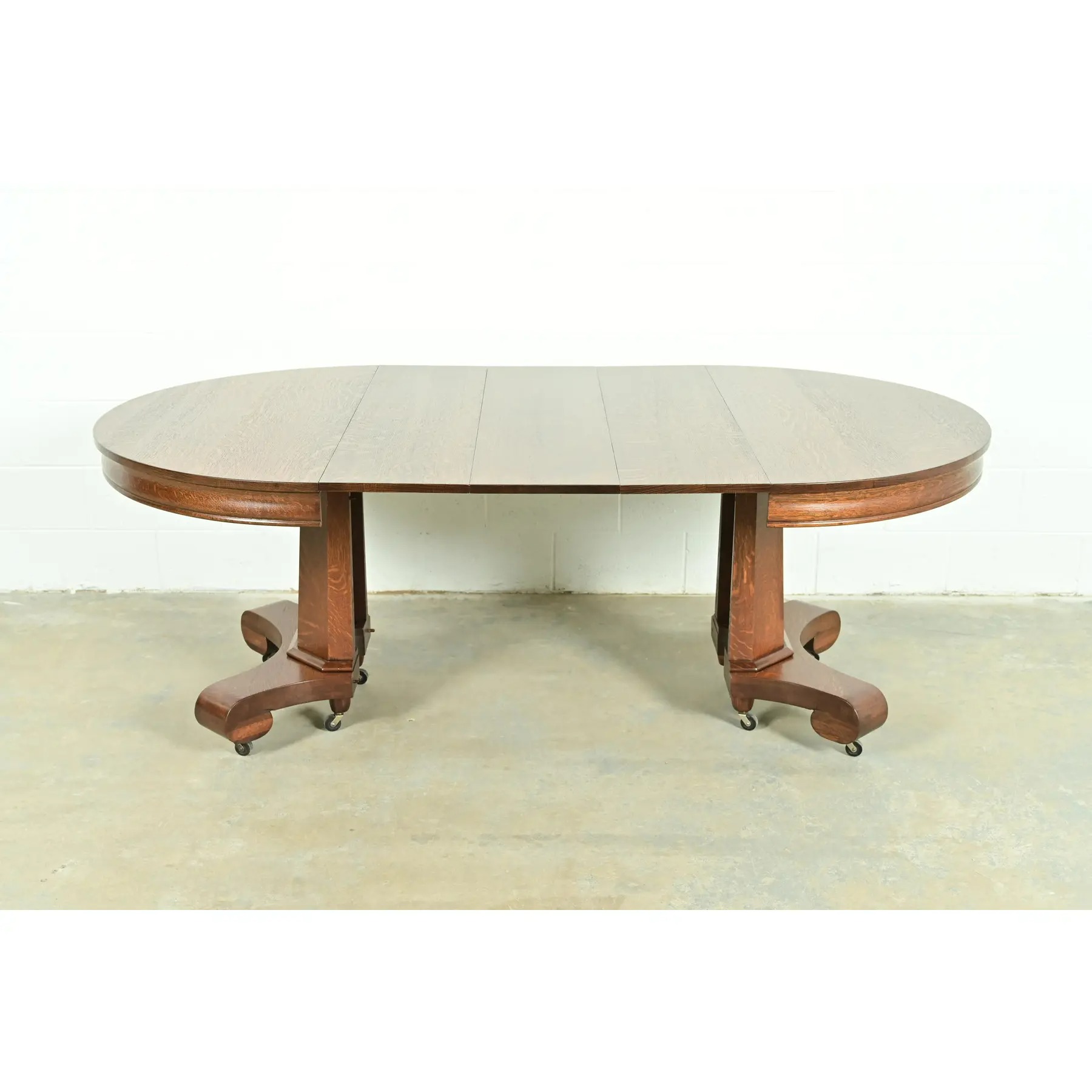 Stickley Style Antique Mission Oak Arts & Crafts Pedestal Extension Dining Table, Newly Refinished - Image 7