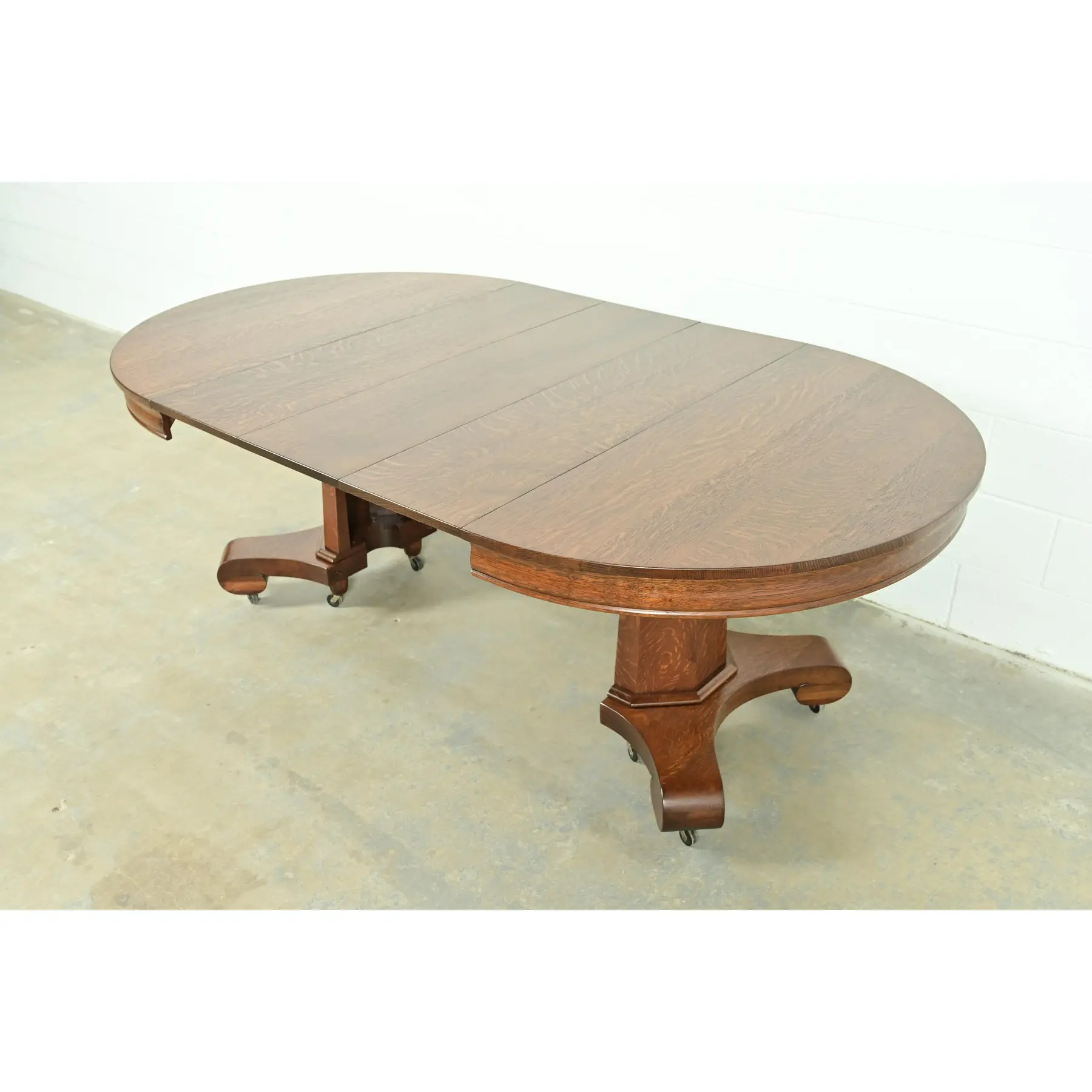 Stickley Style Antique Mission Oak Arts & Crafts Pedestal Extension Dining Table, Newly Refinished - Image 8