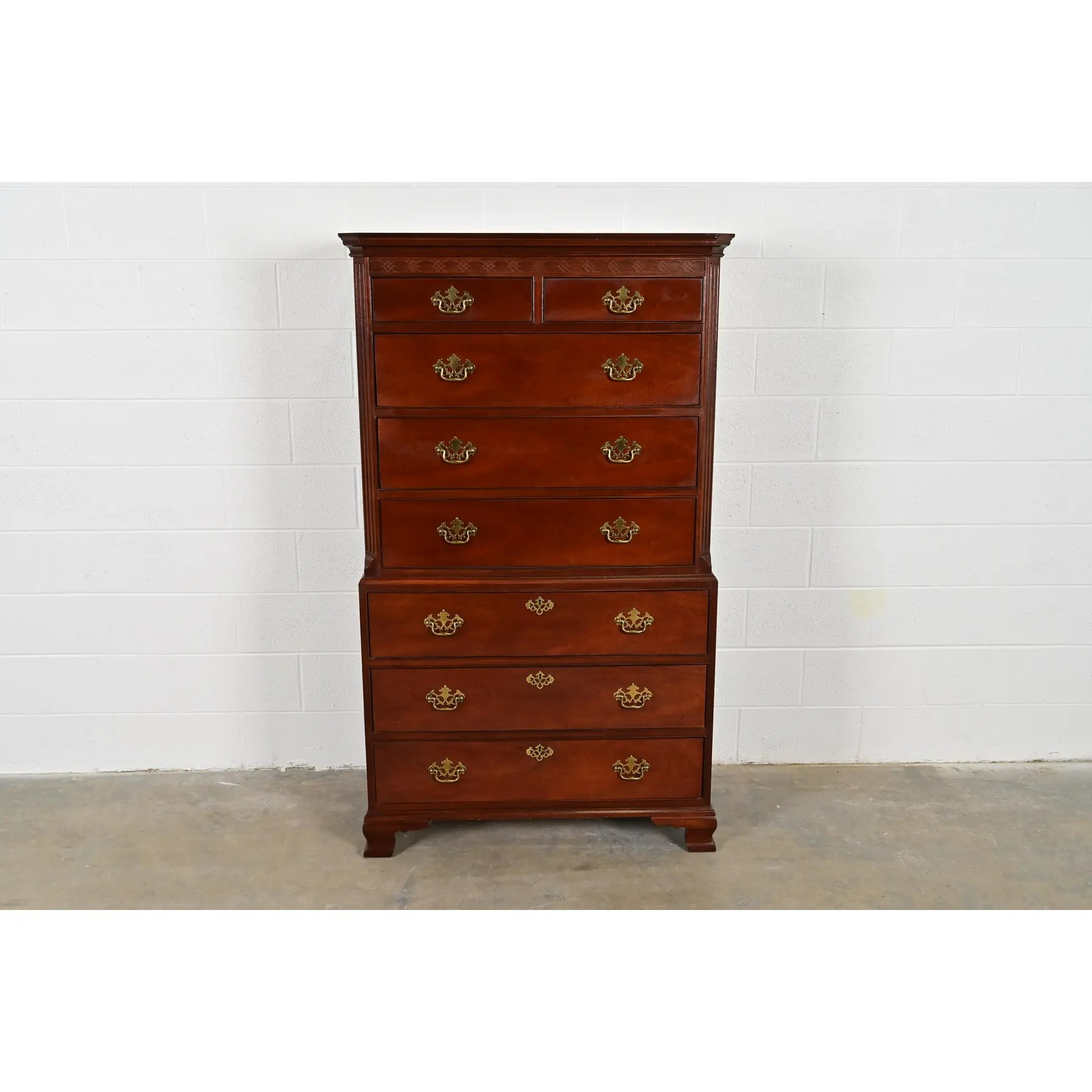 Baker Furniture Georgian Carved Mahogany Eight-Drawer Highboy Dresser