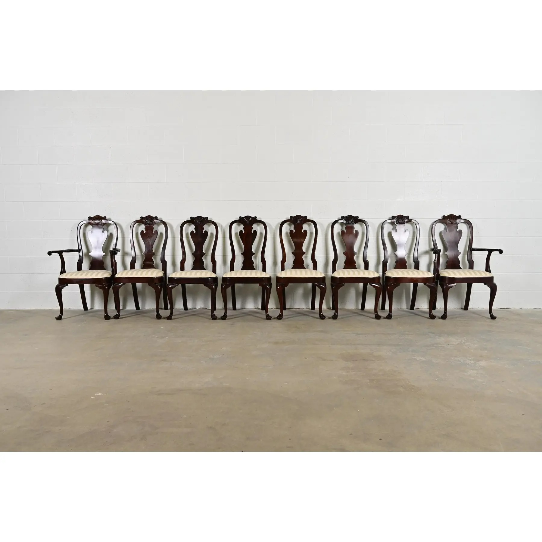 Stickley Queen Anne Carved Solid Mahogany Dining Chairs, Set of Eight - Image 2