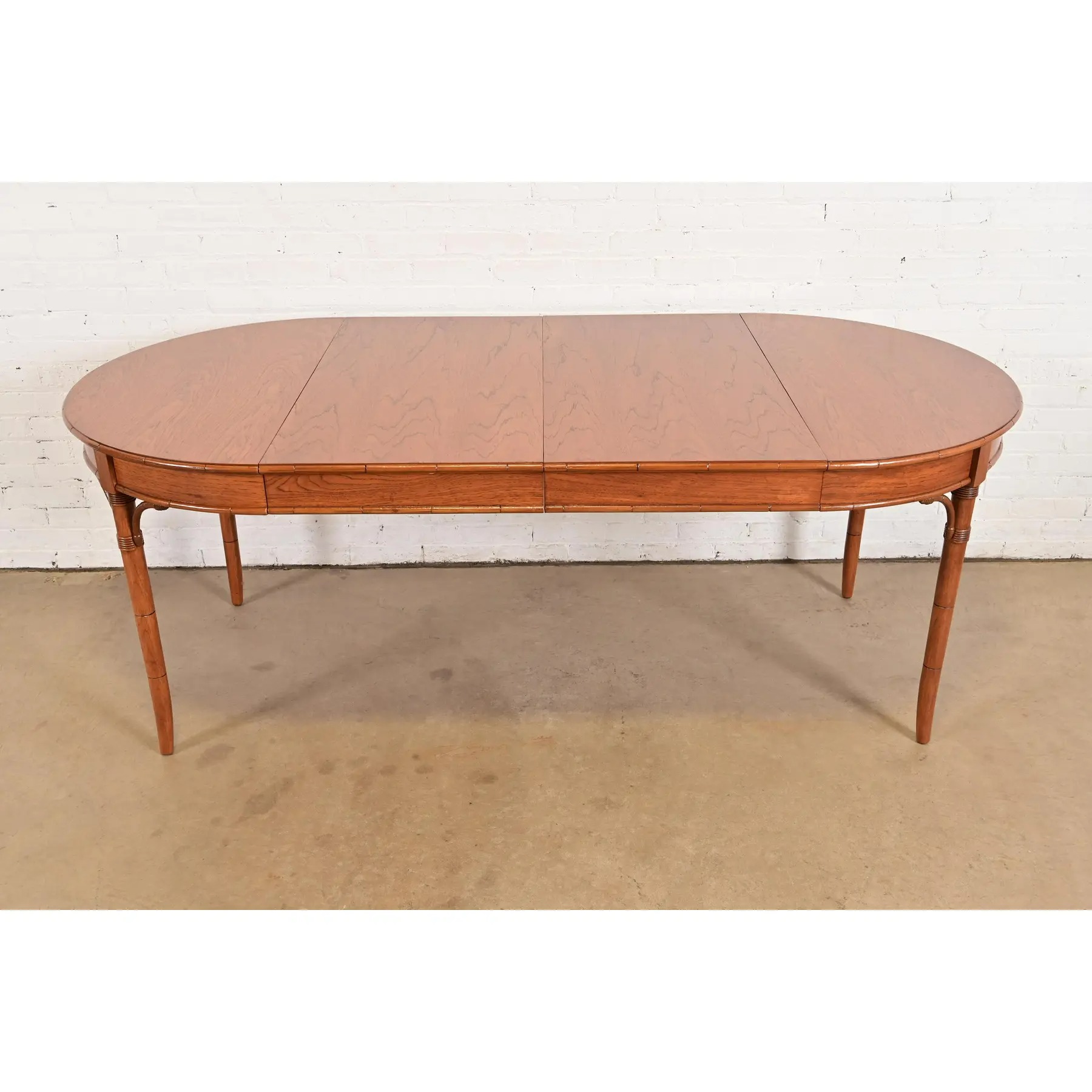 Thomasville Mid-Century Hollywood Regency Chinoiserie Pecan Wood Extension Dining Table, Newly Refinished - Image 2