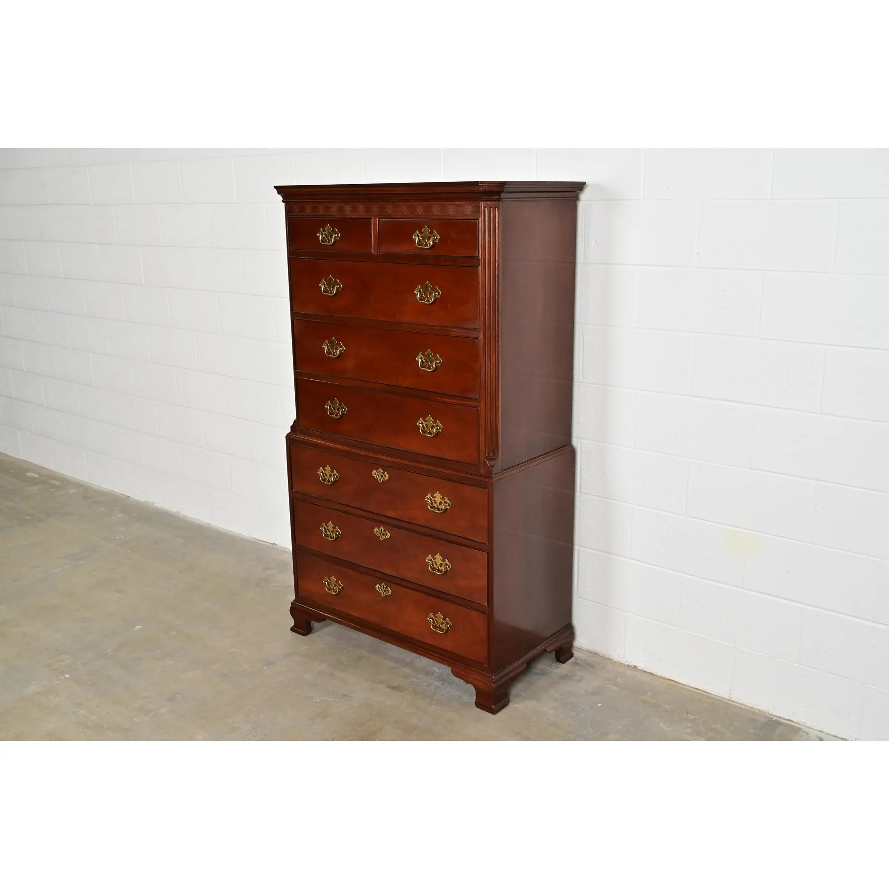 Baker Furniture Georgian Carved Mahogany Eight-Drawer Highboy Dresser - Image 3