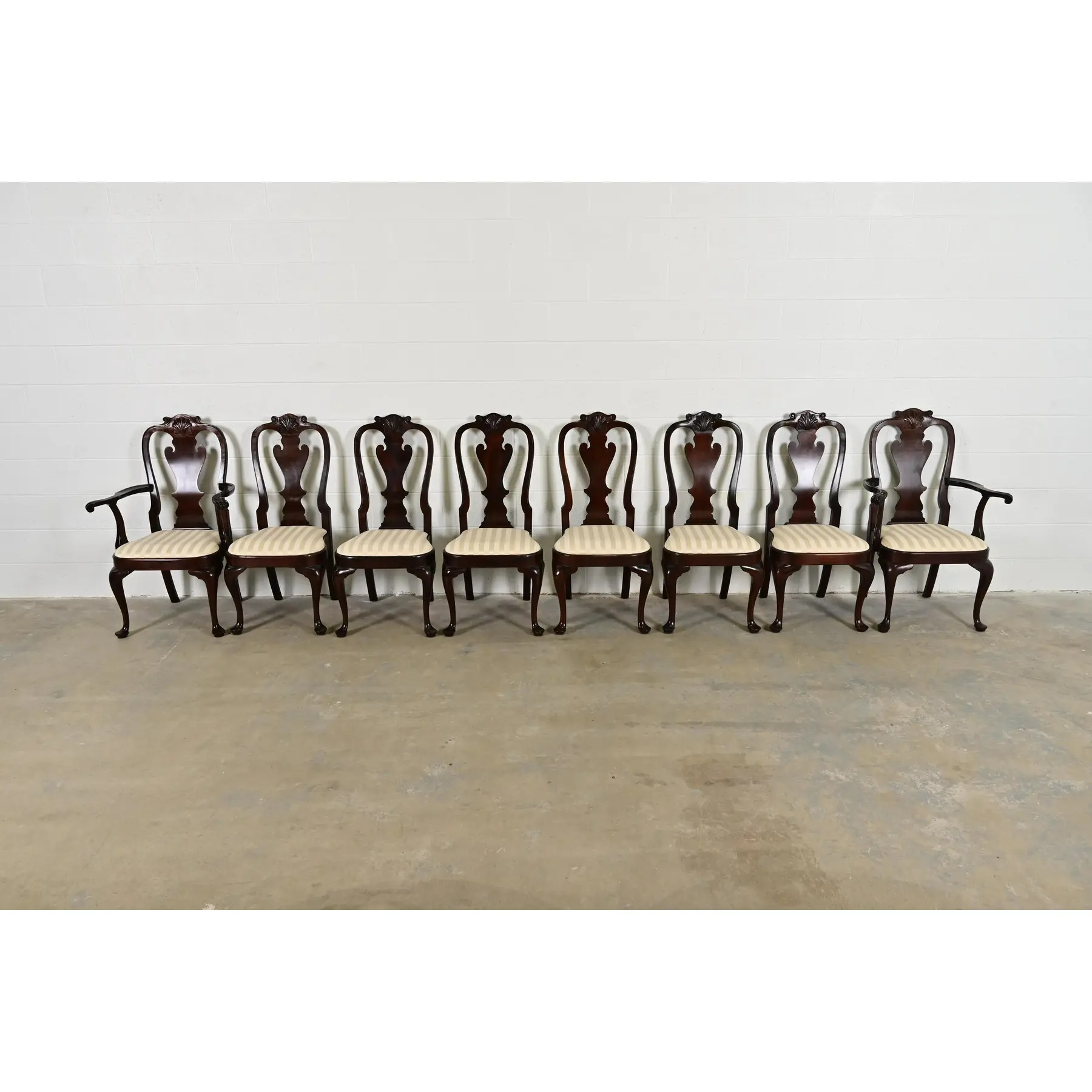 Stickley Queen Anne Carved Solid Mahogany Dining Chairs, Set of Eight - Image 3