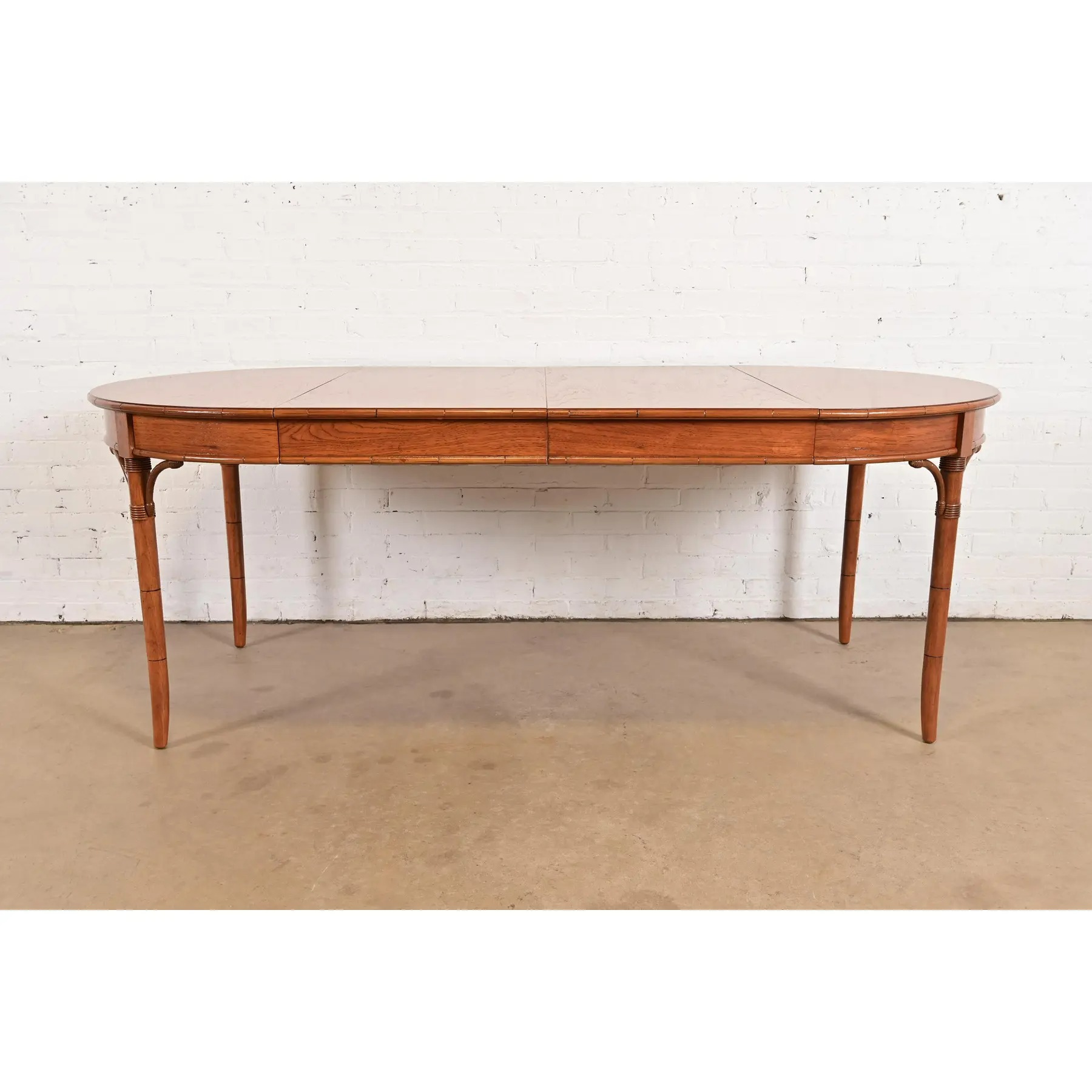 Thomasville Mid-Century Hollywood Regency Chinoiserie Pecan Wood Extension Dining Table, Newly Refinished - Image 3