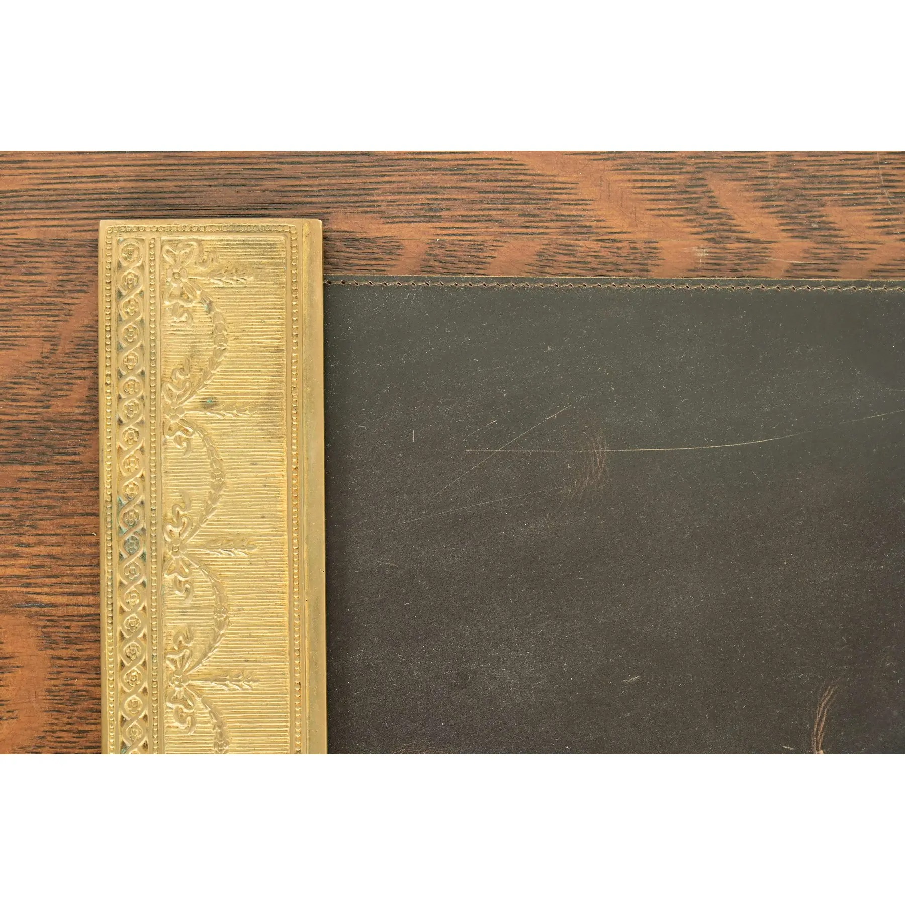Tiffany Studios New York "Adam" Bronze Doré Blotter Ends With Leather Desk Blotter - Image 6