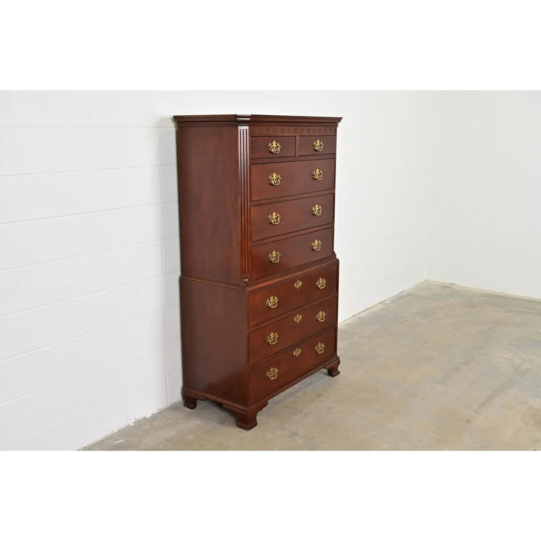 Baker Furniture Georgian Carved Mahogany Eight-Drawer Highboy Dresser - Image 4