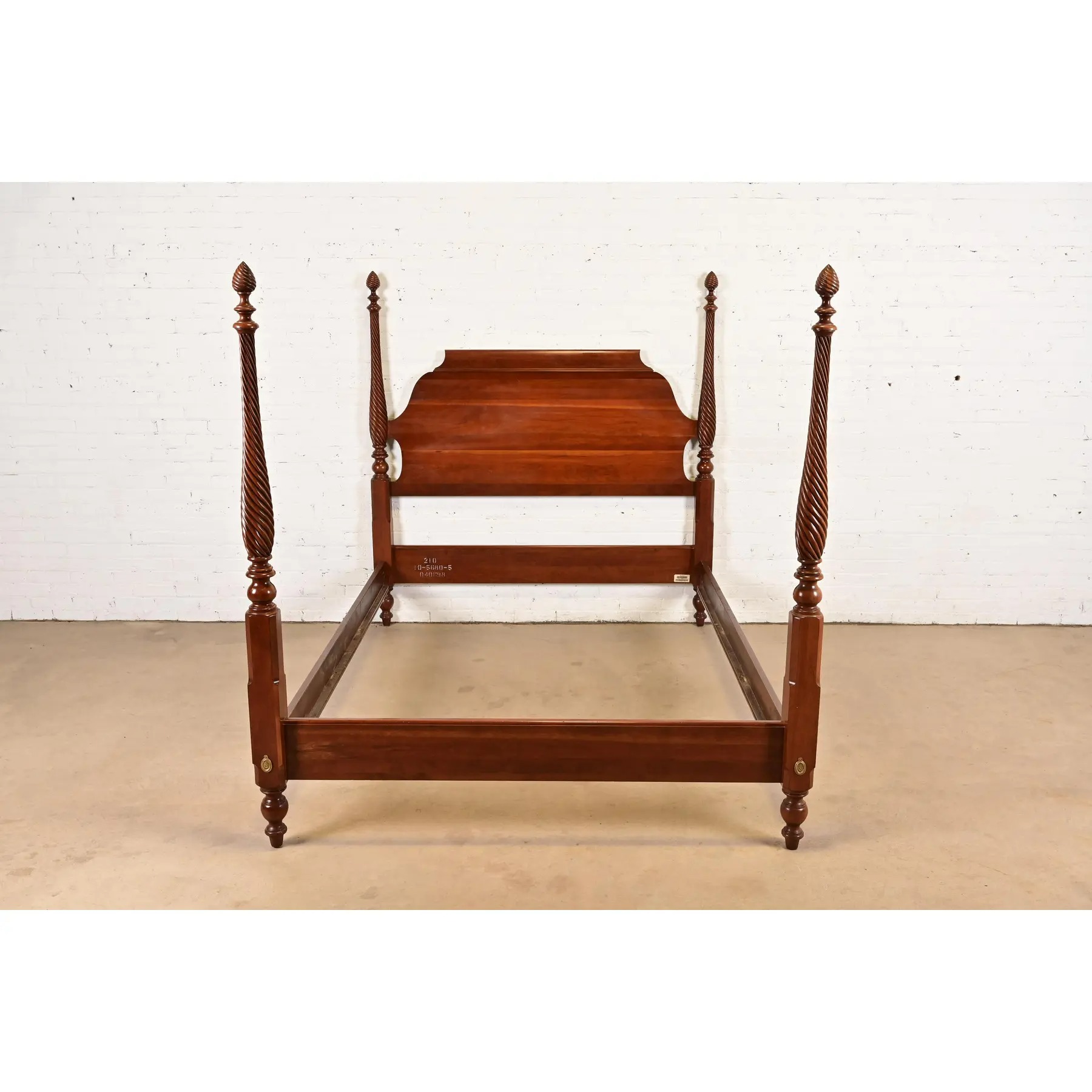Ethan Allen Georgian Carved Solid Cherry Wood Queen Size Poster Bed - Image 2