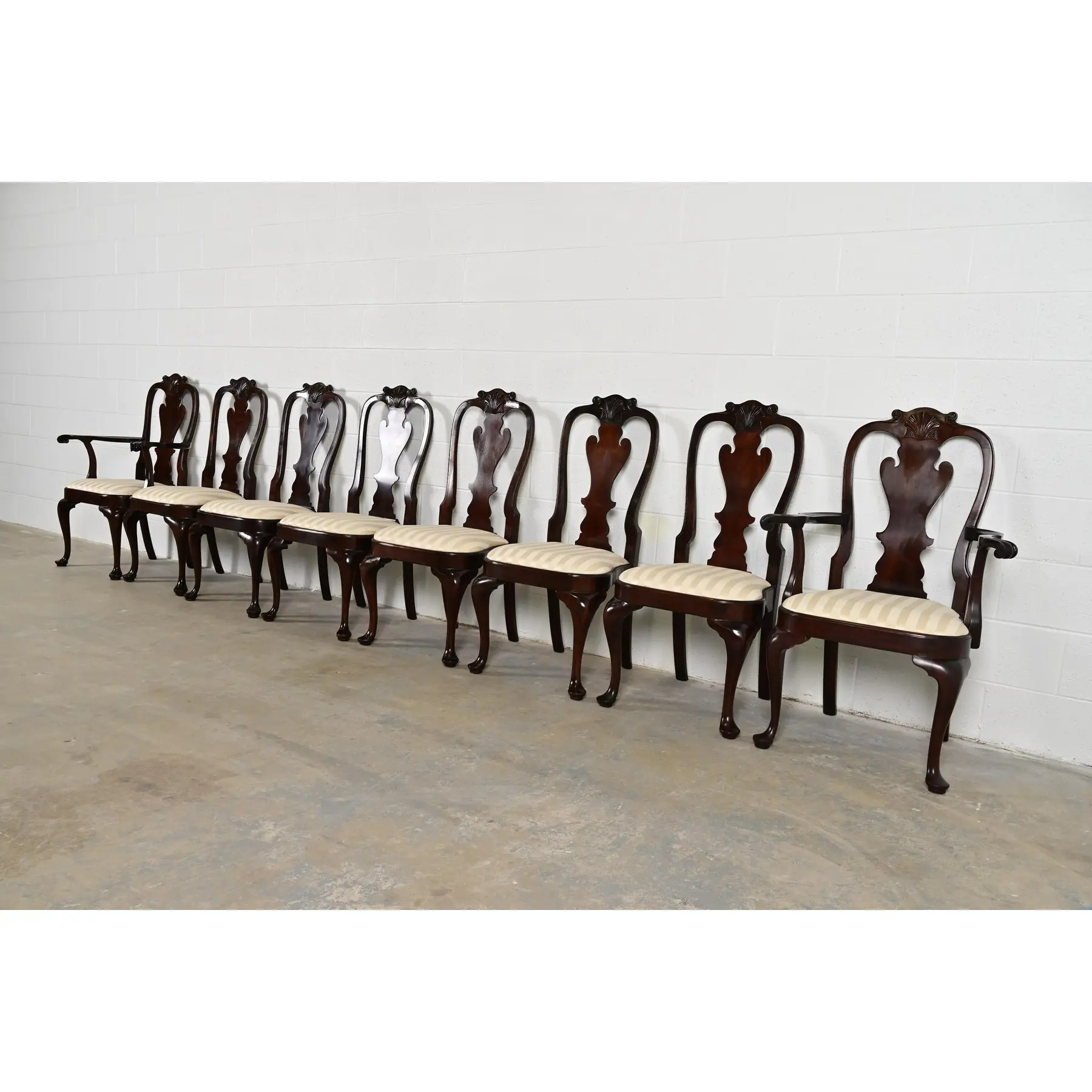 Stickley Queen Anne Carved Solid Mahogany Dining Chairs, Set of Eight - Image 4
