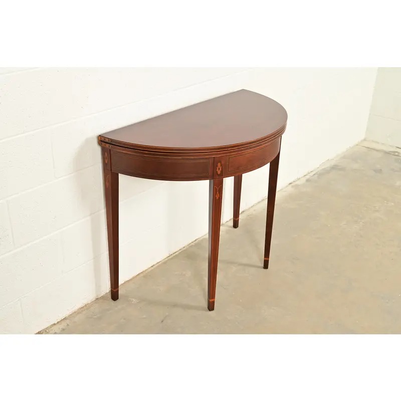Baker Furniture Federal Inlaid Mahogany Flip-Top Demilune Console Table or Entry Table - Image 4