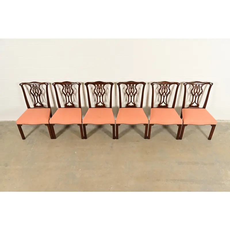 Baker Furniture Georgian Carved Mahogany Dining Chairs, Set of Six - Image 4