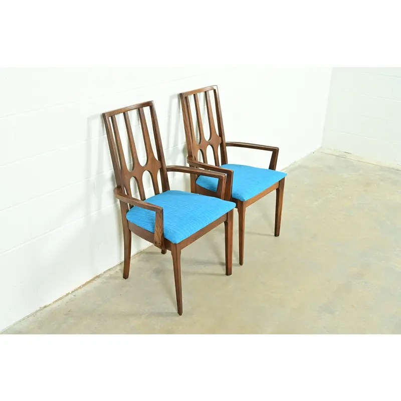 Broyhill Brasilia Mid-Century Modern Sculpted Walnut High Back Armchairs, Pair - Image 4