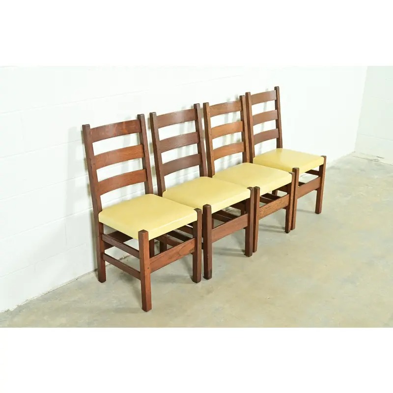 Gustav Stickley Antique Mission Oak Arts & Crafts Ladder Back Dining Chairs, Set of Four - Image 4