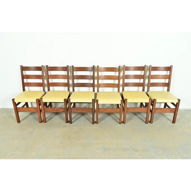 Gustav Stickley Antique Mission Oak Arts & Crafts Ladder Back Dining Chairs, Set of Six - Image 4