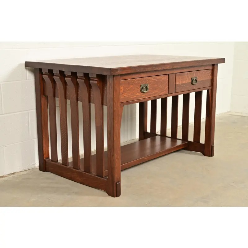Imperial Furniture Grand Rapids Antique Mission Oak Arts & Crafts Writing Desk or Library Table, Newly Refinished - Image 4