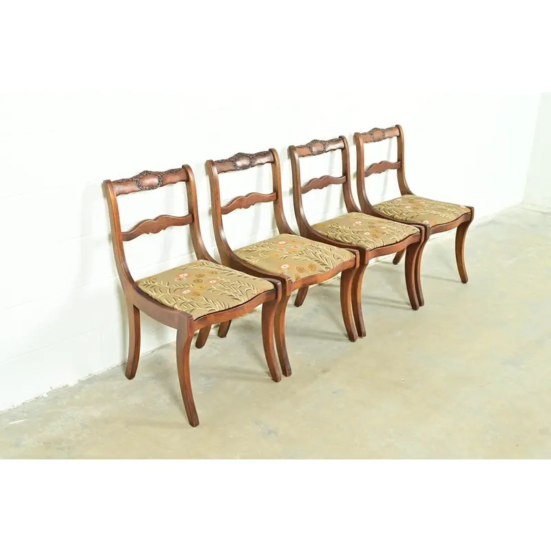 Kindel Furniture Style Regency Carved Solid Mahogany Dining Chairs, Set of Four - Image 4