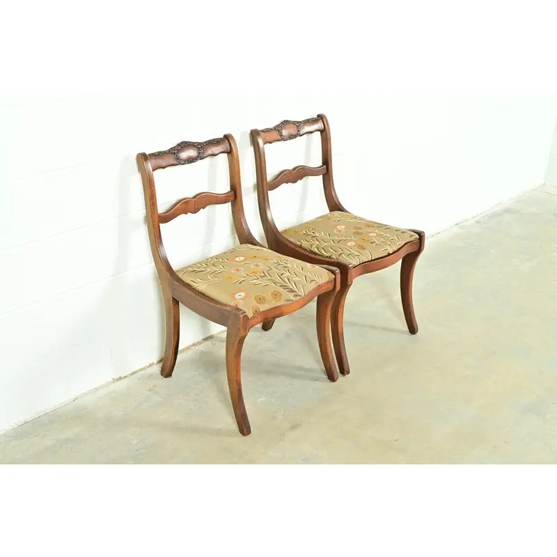 Kindel Furniture Style Regency Carved Solid Mahogany Side Chairs or Dining Chairs, Pair - Image 4