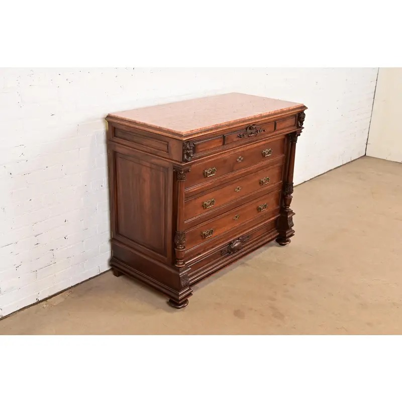 R. J. Horner Style Antique Victorian Carved Walnut Marble Top Buffet Server or Dresser, Circa 1880s - Image 4