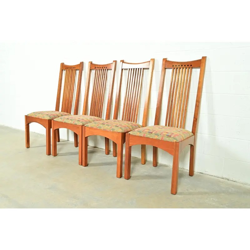 Stickley Arts & Crafts Cherry Wood High Back Spindle Dining Chairs, Set of Four - Image 4