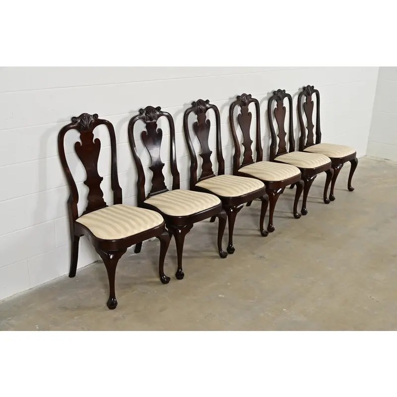 Stickley Queen Anne Carved Solid Mahogany Dining Chairs, Set of Six - Image 4