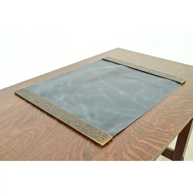 Tiffany Studios New York Zodiac Bronze Blotter Ends With Leather Desk Blotter - Image 4