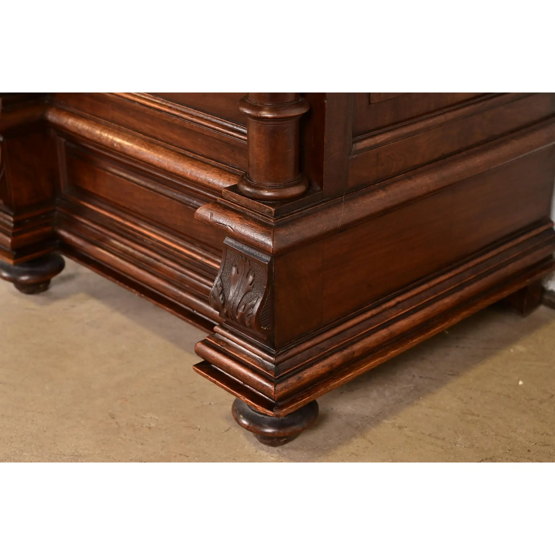 Antique Italian Renaissance Revival Carved Walnut and Marble Top Bedside Chest, Circa 1880s - Image 8
