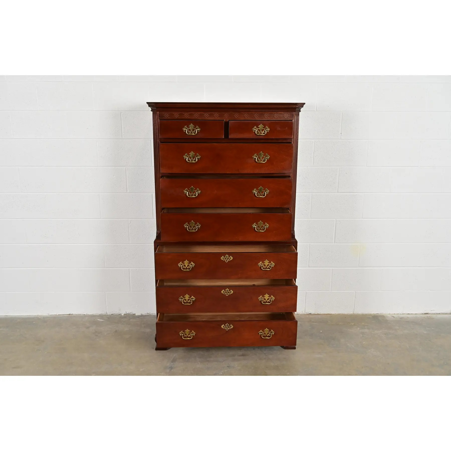 Baker Furniture Georgian Carved Mahogany Eight-Drawer Highboy Dresser - Image 5