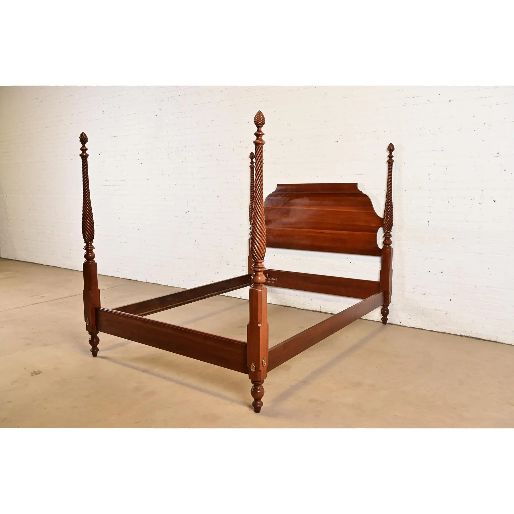 Ethan Allen Georgian Carved Solid Cherry Wood Queen Size Poster Bed - Image 3