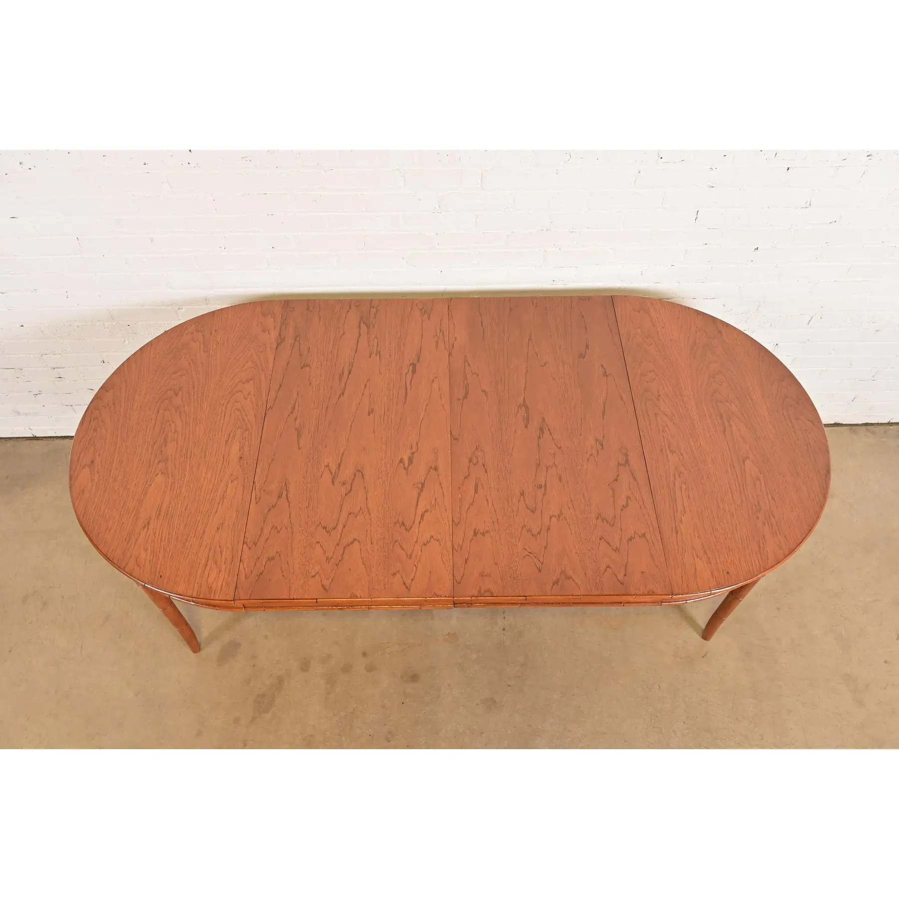 Thomasville Mid-Century Hollywood Regency Chinoiserie Pecan Wood Extension Dining Table, Newly Refinished - Image 5