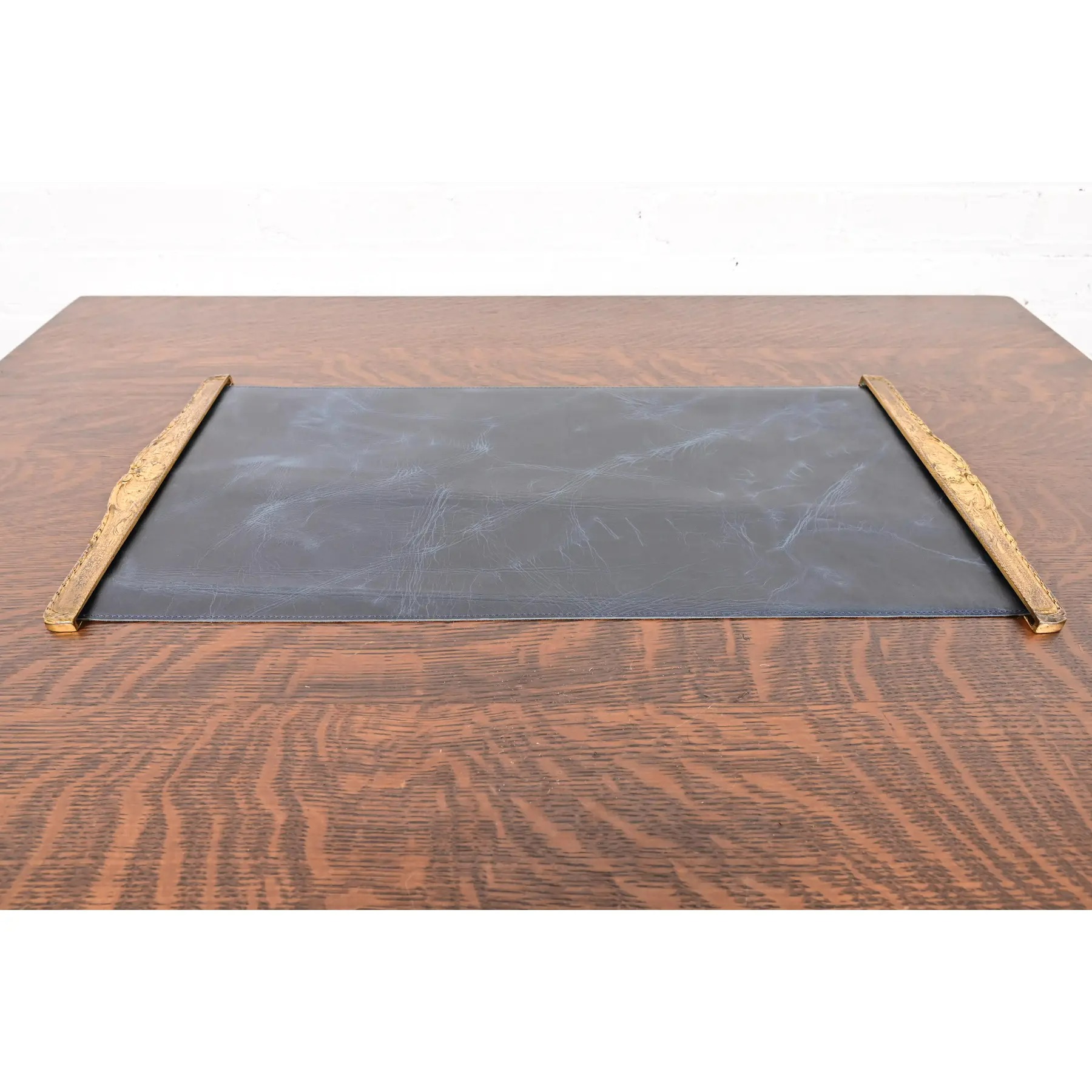 Tiffany Studios New York Louis XVI Bronze Doré Blotter Ends With Leather Desk Blotter - Image 2