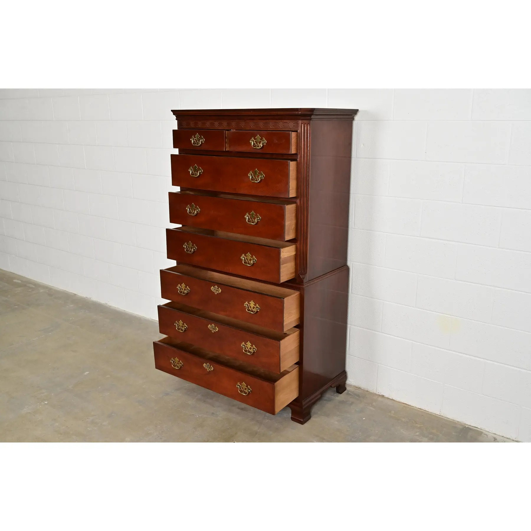 Baker Furniture Georgian Carved Mahogany Eight-Drawer Highboy Dresser - Image 6