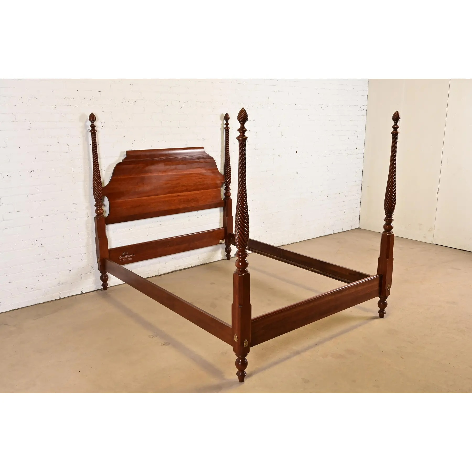 Ethan Allen Georgian Carved Solid Cherry Wood Queen Size Poster Bed - Image 4