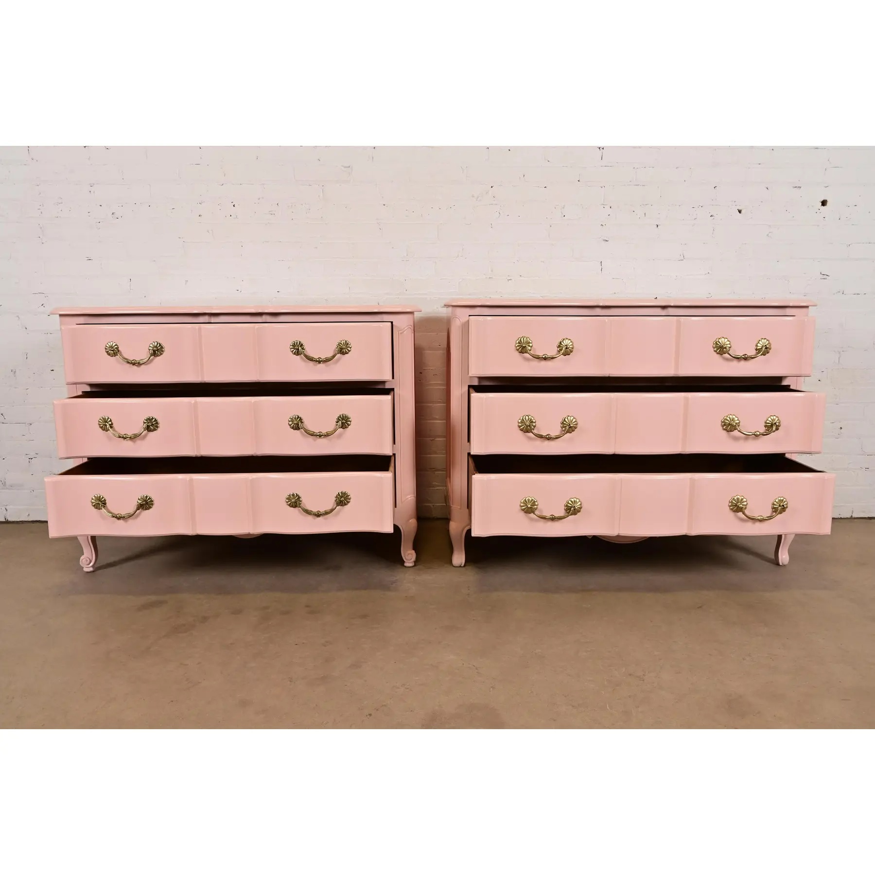 French Provincial Louis XV Pink Lacquered Dresser Chests, Newly Refinished - Image 6