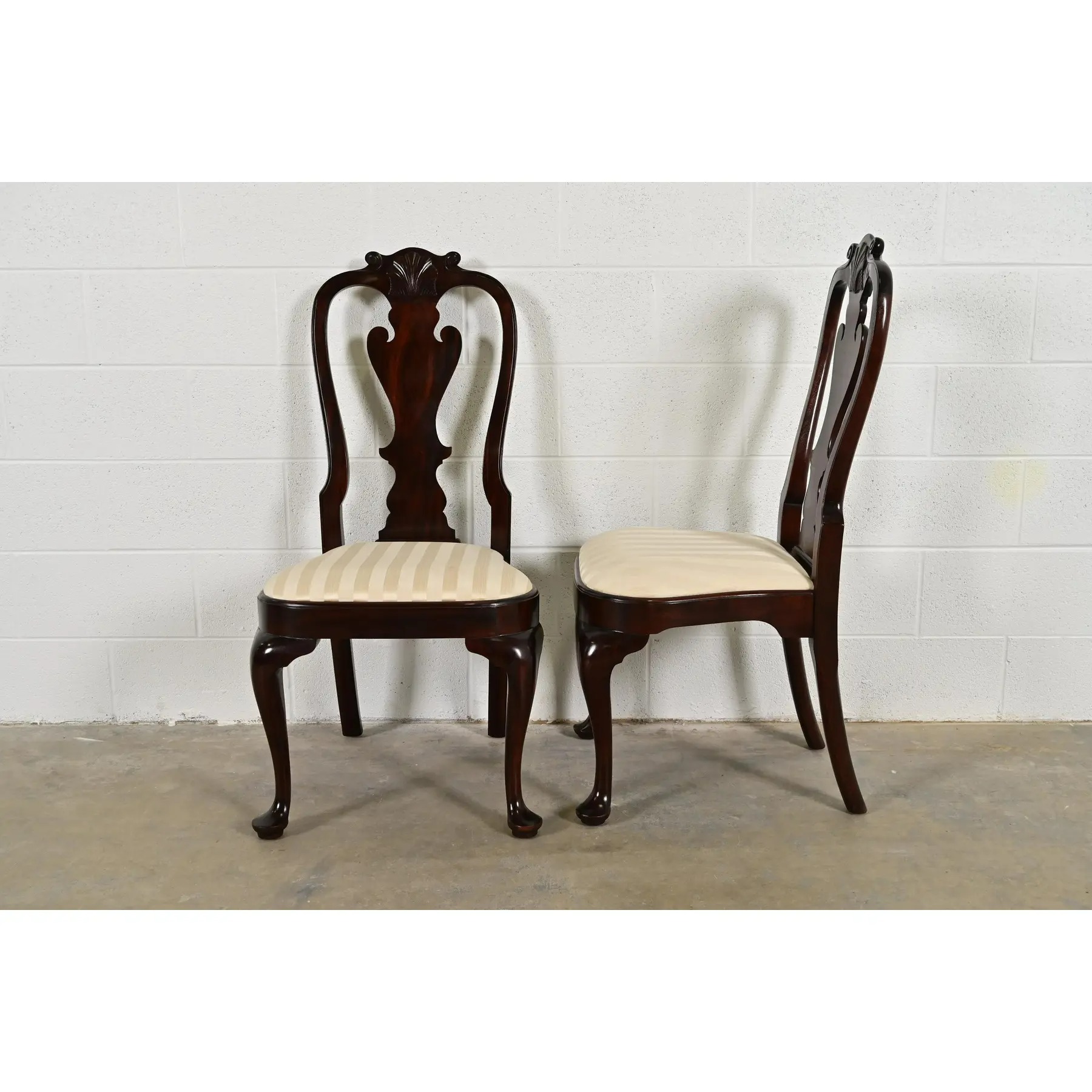 Stickley Queen Anne Carved Solid Mahogany Dining Chairs, Set of Eight - Image 6