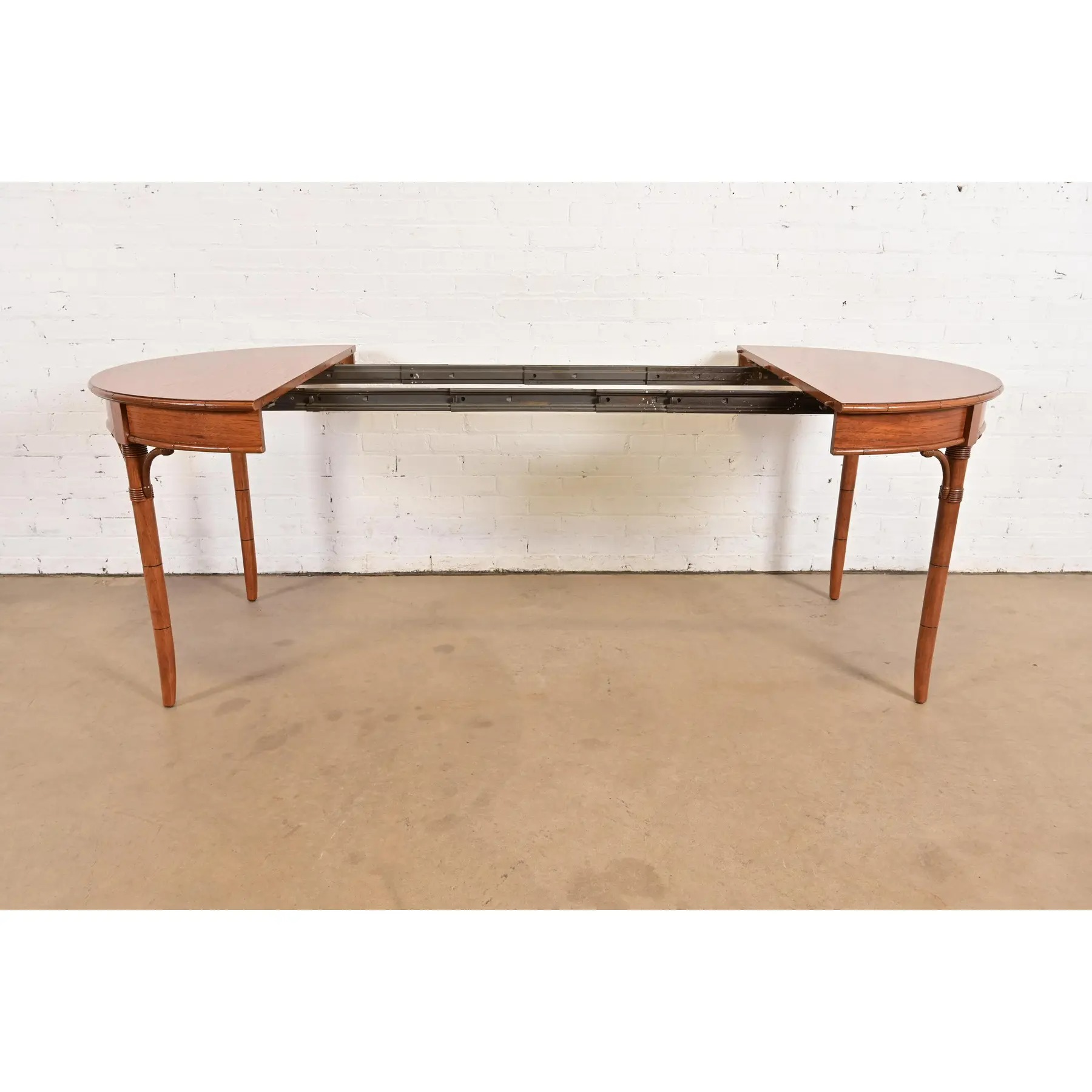 Thomasville Mid-Century Hollywood Regency Chinoiserie Pecan Wood Extension Dining Table, Newly Refinished - Image 6