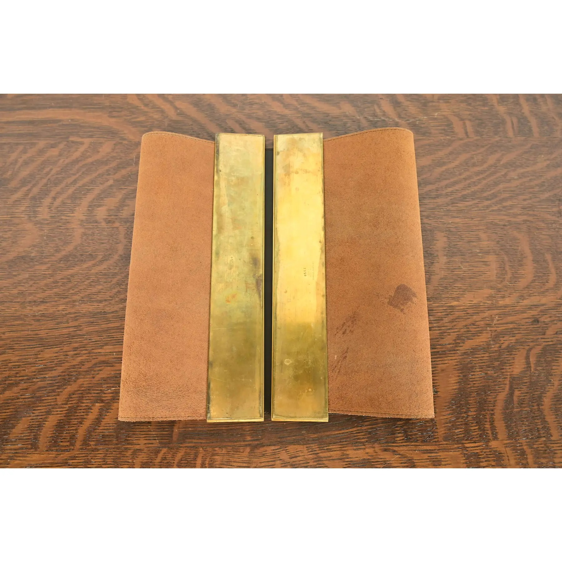 Tiffany Studios New York "Adam" Bronze Doré Blotter Ends With Leather Desk Blotter - Image 10