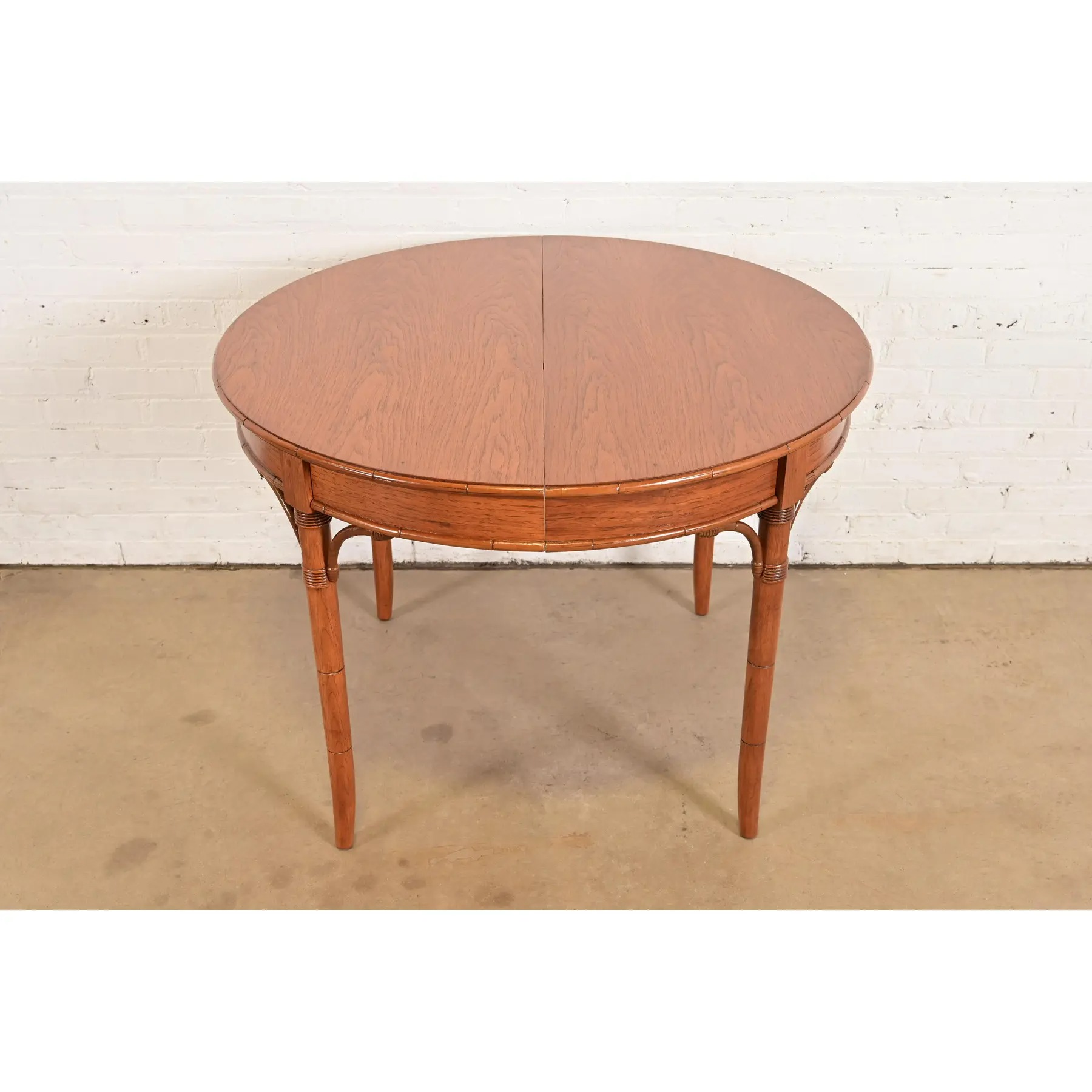 Thomasville Mid-Century Hollywood Regency Chinoiserie Pecan Wood Extension Dining Table, Newly Refinished - Image 7