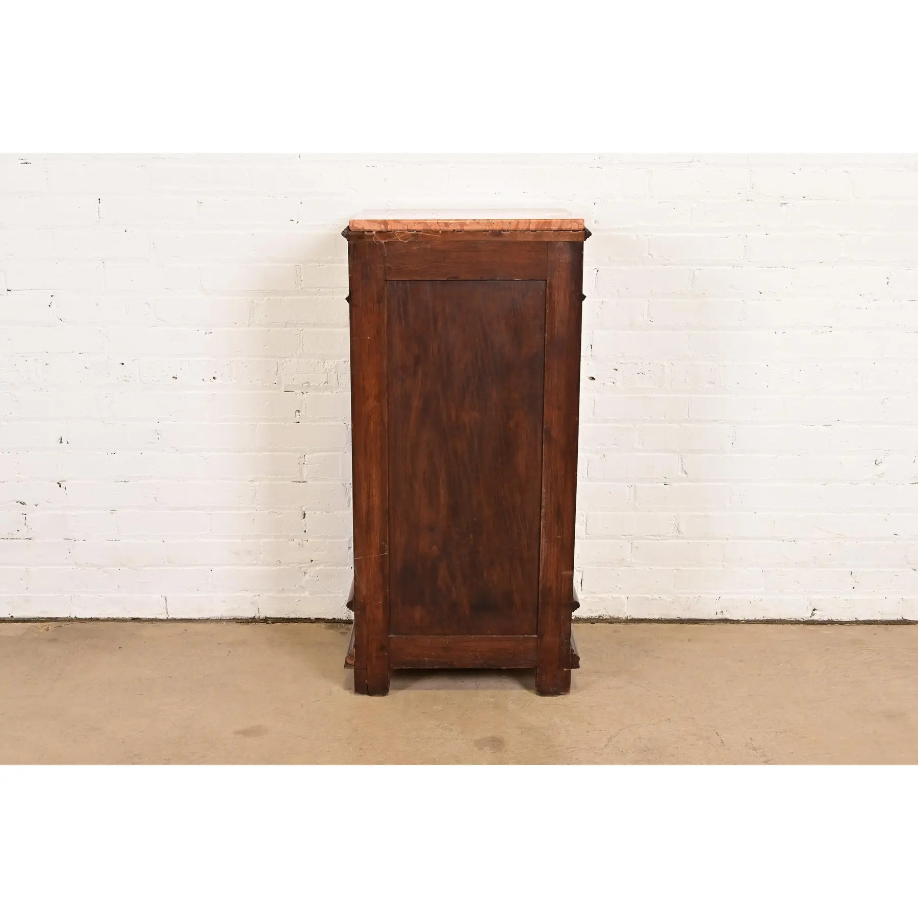 Antique Italian Renaissance Revival Carved Walnut and Marble Top Bedside Chest, Circa 1880s - Image 11