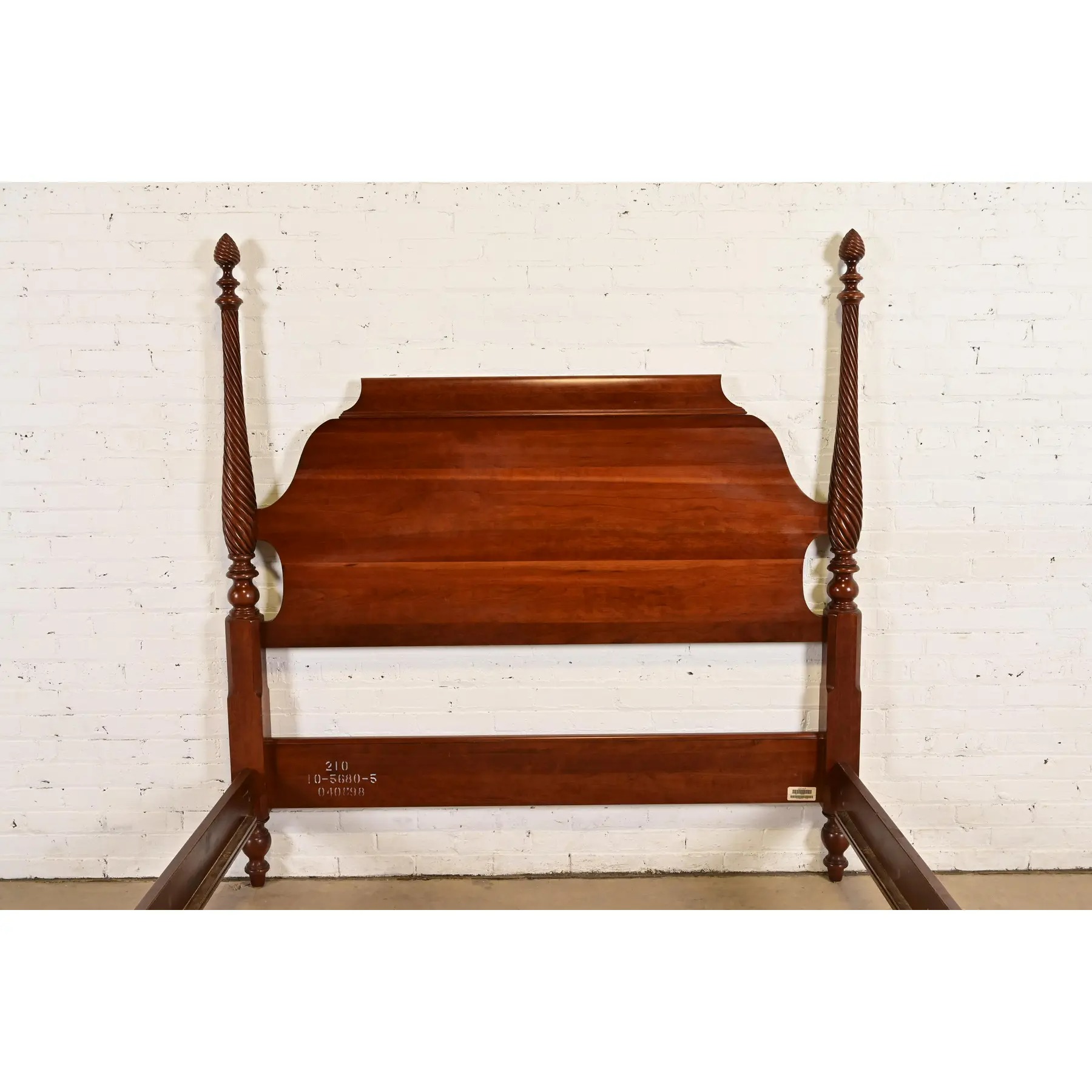Ethan Allen Georgian Carved Solid Cherry Wood Queen Size Poster Bed - Image 6