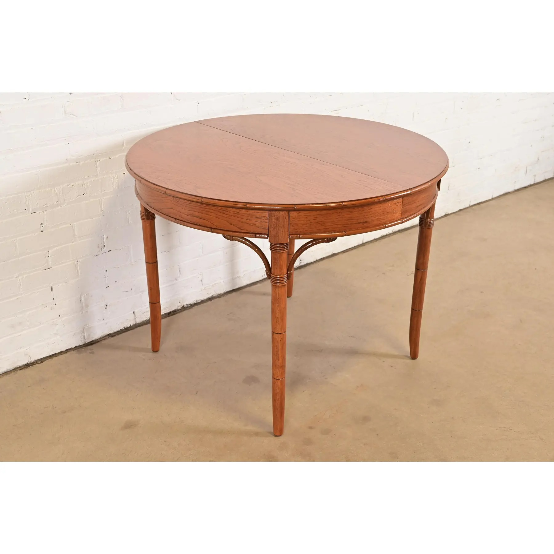 Thomasville Mid-Century Hollywood Regency Chinoiserie Pecan Wood Extension Dining Table, Newly Refinished - Image 8