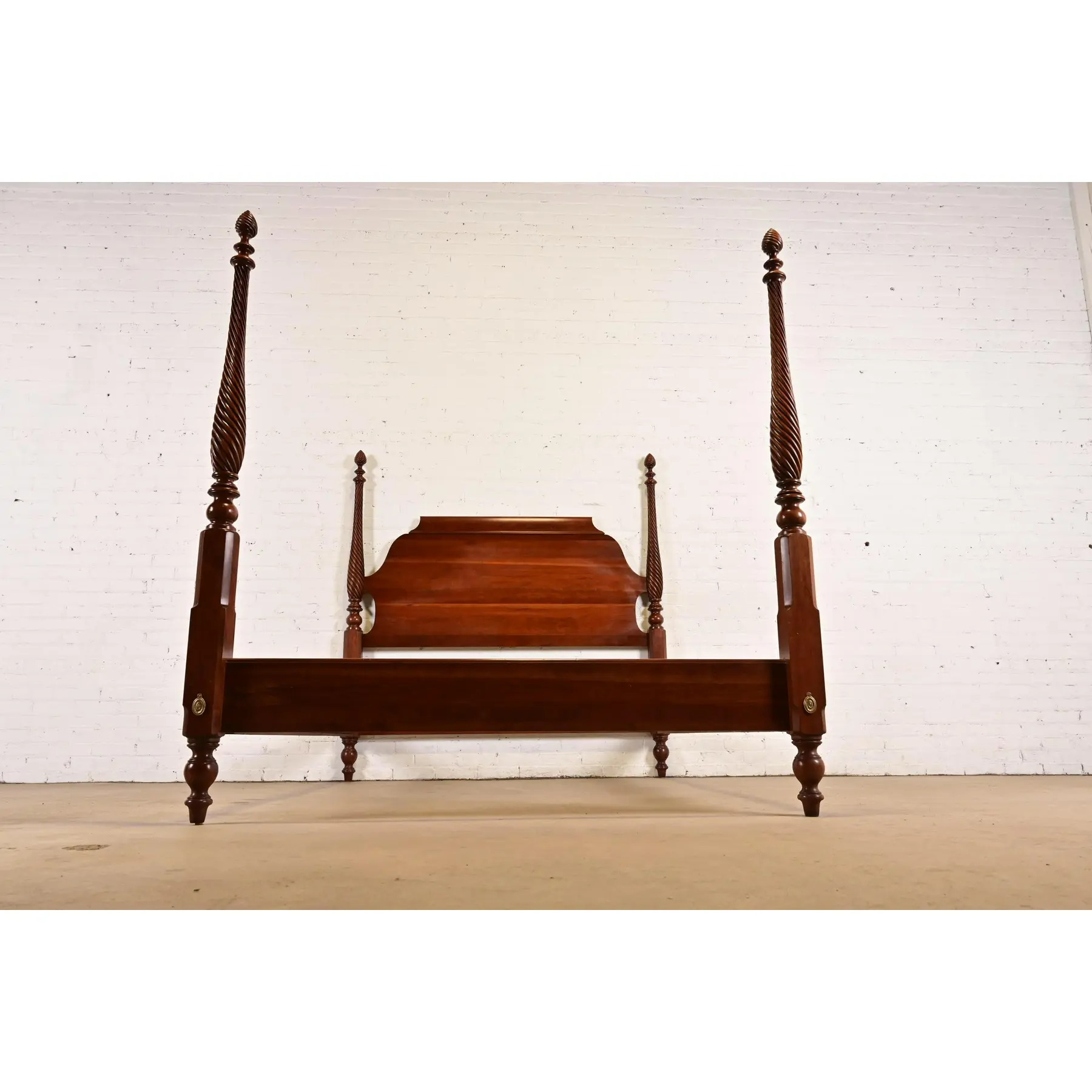 Ethan Allen Georgian Carved Solid Cherry Wood Queen Size Poster Bed - Image 9