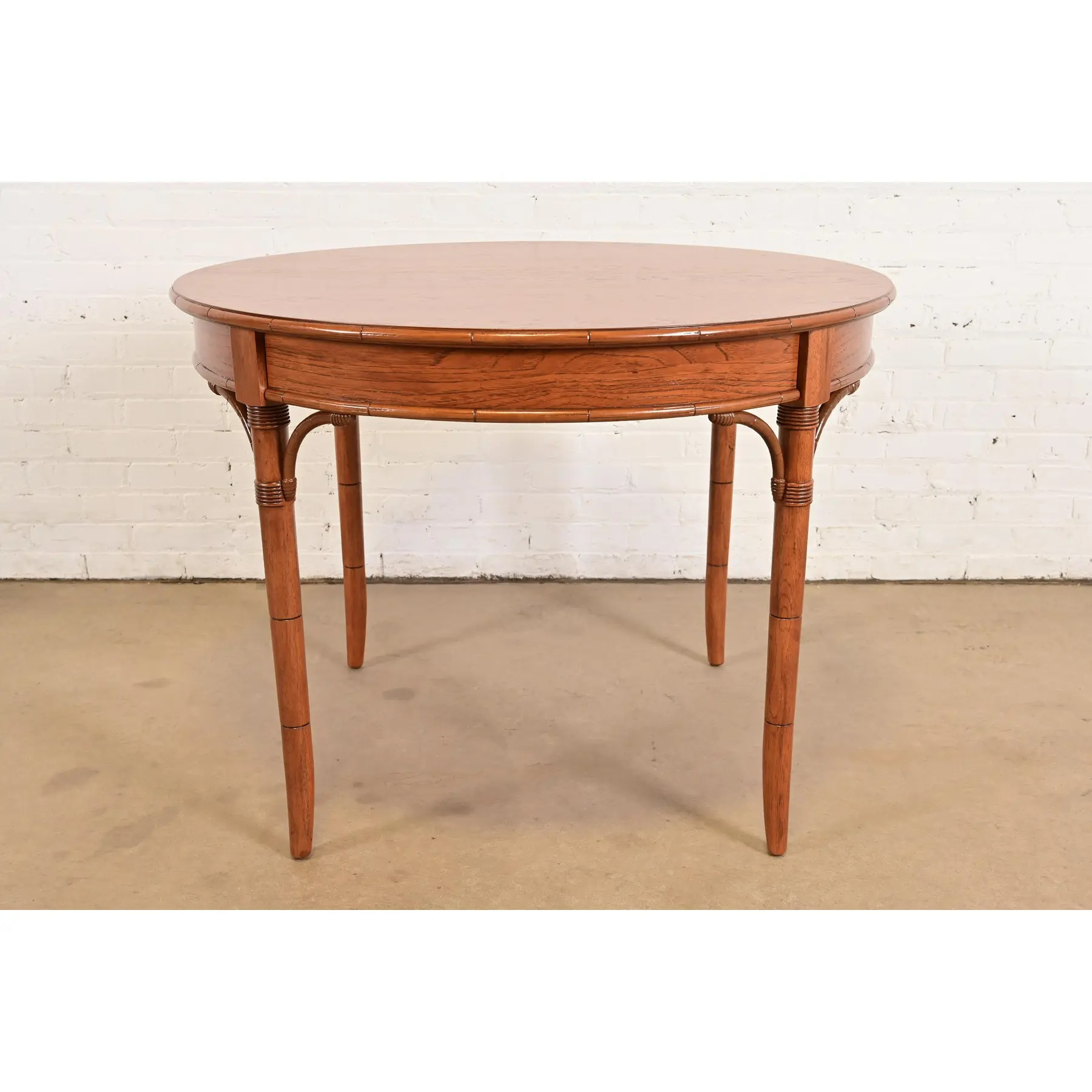 Thomasville Mid-Century Hollywood Regency Chinoiserie Pecan Wood Extension Dining Table, Newly Refinished - Image 11