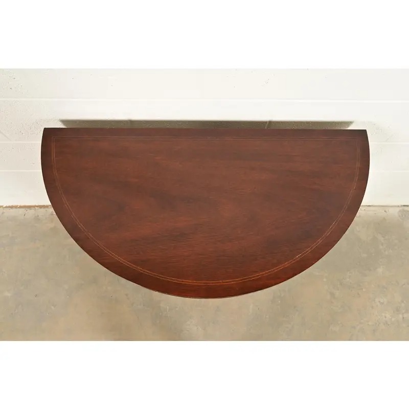 Baker Furniture Federal Inlaid Mahogany Flip-Top Demilune Console Table or Entry Table - Image 5