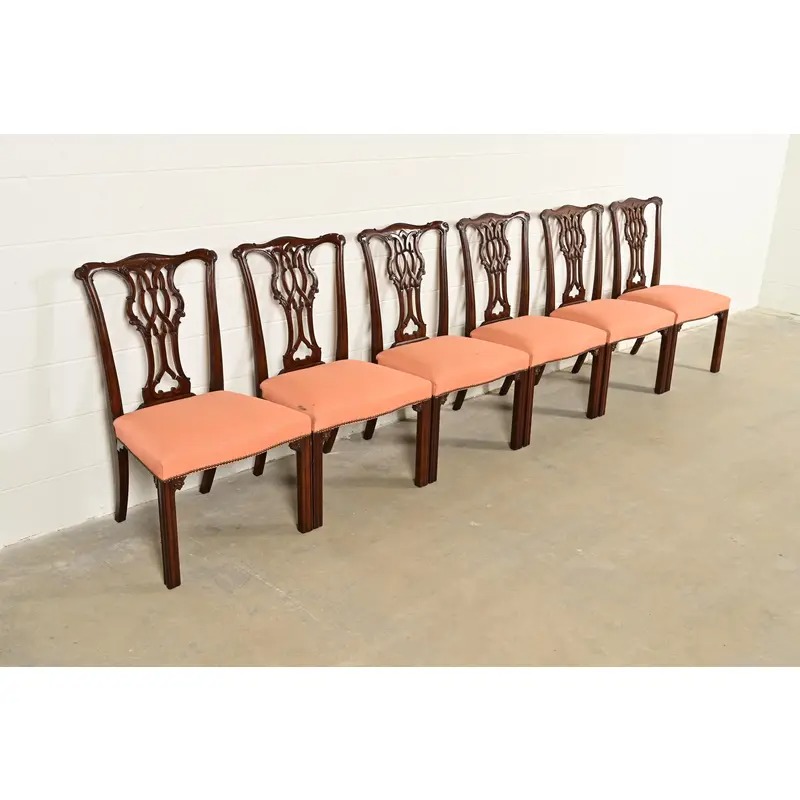 Baker Furniture Georgian Carved Mahogany Dining Chairs, Set of Six - Image 5