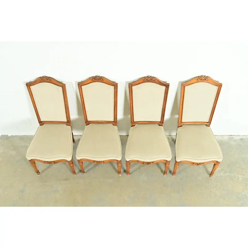 Baker Furniture Style French Regency Louis XVI Carved Walnut Dining Chairs, Set of Four - Image 5
