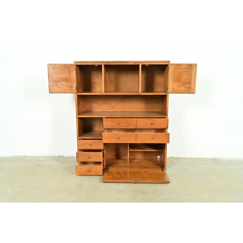 Ethan Allen American Colonial Solid Maple Secretary Desk Hutch Top or Wall Unit, Circa 1970s - Image 5
