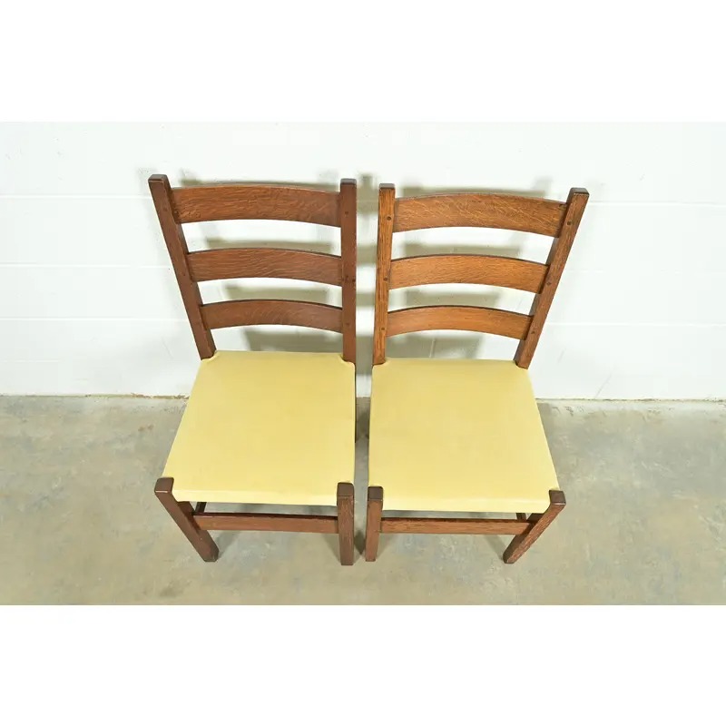Gustav Stickley Antique Mission Oak Arts & Crafts Ladder Back Dining Chairs, Pair - Image 5