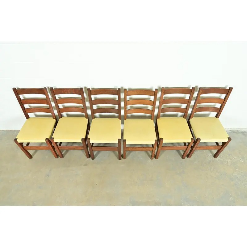 Gustav Stickley Antique Mission Oak Arts & Crafts Ladder Back Dining Chairs, Set of Six - Image 5